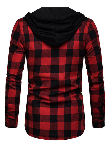Camisa Casual Con Capucha A Cuadros Para Hombre