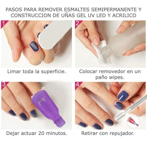Imagen 4 de 5 de Kit Removedor Uv Esmalte Semipermanentes Broches Wipes Gel