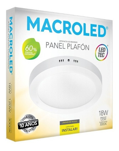 Imagen 3 de 8 de Panel Plafón De Aplicar Redondo 18w Macroled