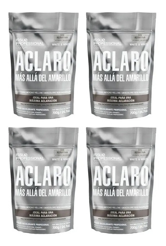 Kit 4 Issue Polvo Decolorante White & White Keratina 700 Gr