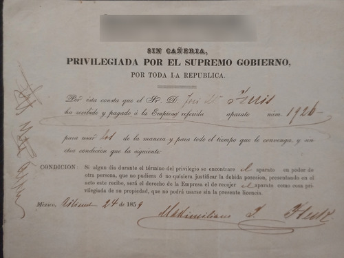 Documento Antiguo, Recibo De Gas. Año De 1859 (Usado)