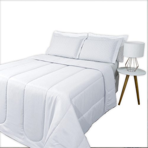 Edredom Casal Queen Bordado Micropercal 200 Fios Macio Cor Branco