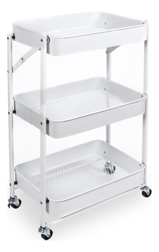 Carrito Plegable Metálico De Cocina 3 Bandejas Hogar, Blanco