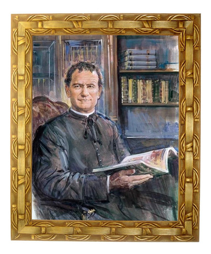 Quadro São João Bosco, Mod. 07, Tam. 30x25cm. Angelus Dourado