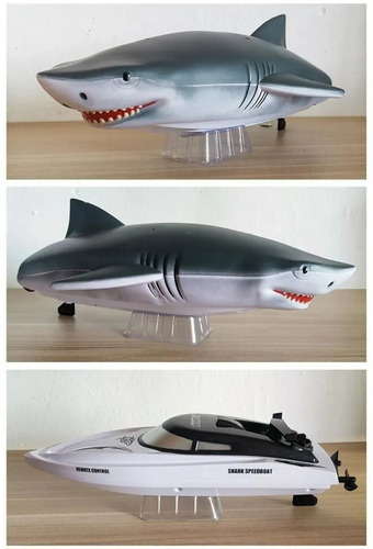 Imagem 9 de 9 de Barco Lancha 2 Em 1 Cabeça De Tubarão Shark Controle Remoto!