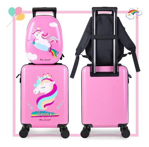 Set De Equipaje Iplay Ilearn Unicorn De 18 Pulgadas Con Moch