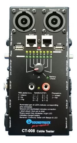 Probador De Cables Soundtrack Ct-008 Xlr/plug/rca/speakon/us