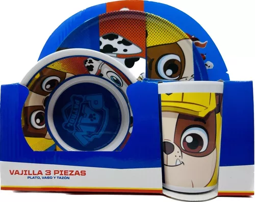 Vajilla 3 Piezas Paw Patrol Vaso Plato Extendido Y Hondo