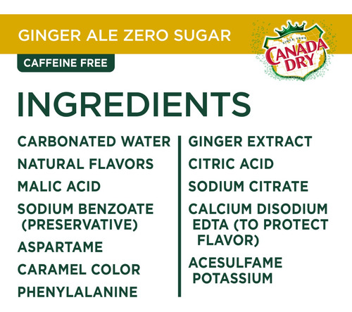 Canada Dry Zero Sugar Ginger Ale Latas 12 Oz, Paquete De 12