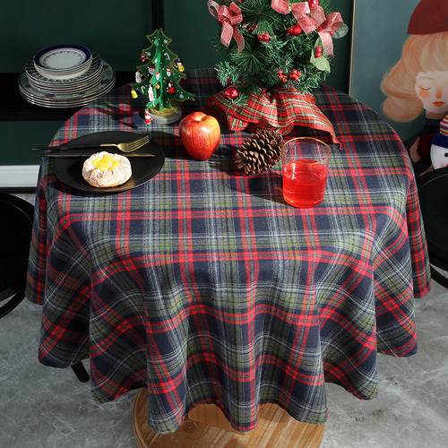 Mantel Redondo A Cuadros Para Decoración Navideña