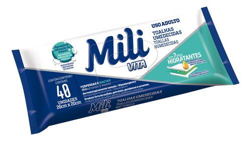 Toalha Umedecida Mili Vita Uso Adulto 26x20cm - 40 Unidades