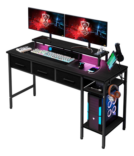 Edbuosy 55-inch Computer Desk With 3 Drawers, Gaming Desk W.