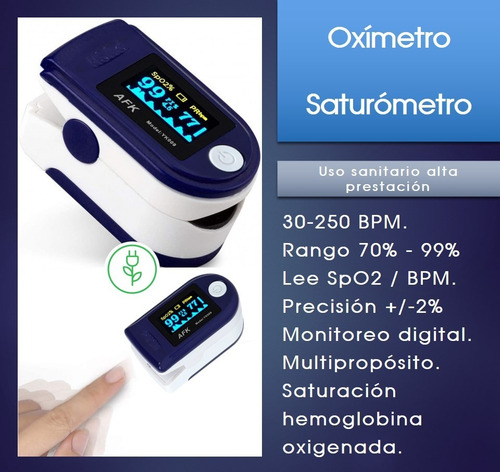 Imagen 2 de 3 de Oximetro De Pulso Medico Saturometro Medición Oxigeno Anmat