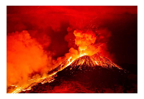 Vinilo 40x60cm Volcanes Erupcion Lava Humo Rojo