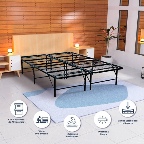 Base Para Cama Matrimonial Plegable Mas Dos Buro Color Negro Jaco