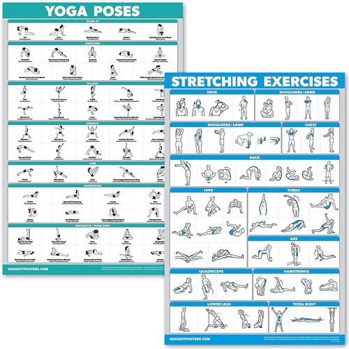 Poses De Yoga Y Conjunto Poster Ejercicio De Estiramien...