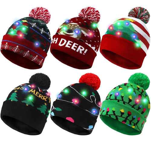 Geyoga Led Christmas Sweater Hat Light Up Xmas Beanie Knitte