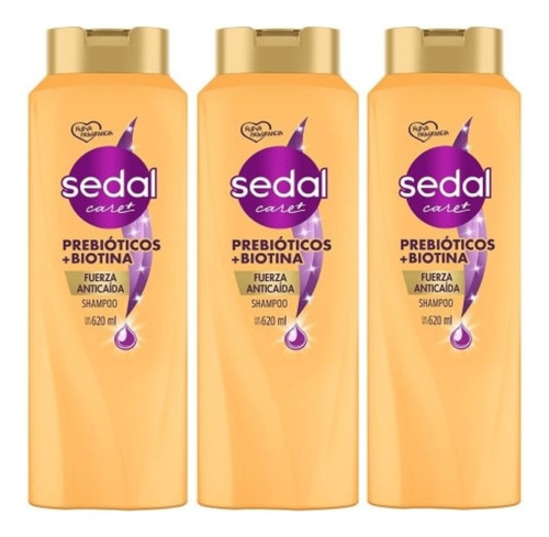 3 Shampoo Sedal Prebióticos + Biotina 620ml