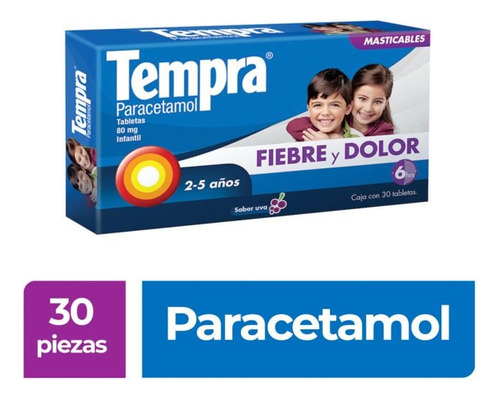 Tempra Masticable 80 Mg Caja Con 30 Tabletas Sabor Uva