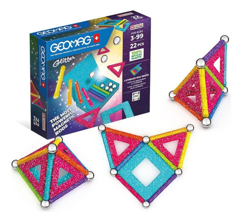 Juego Bloques Magneticos 22 Pzs En Caja Geomag Color Glitter