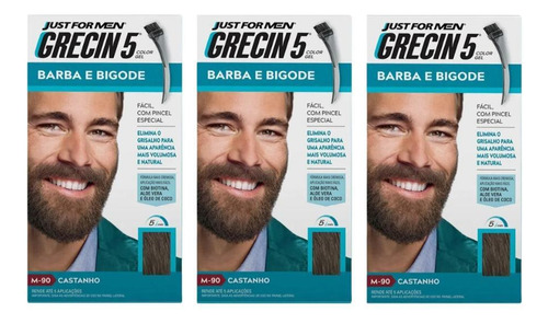 Grecin 5 Barba E Bigode 28g M-90 Castanho - Kit Com 3un