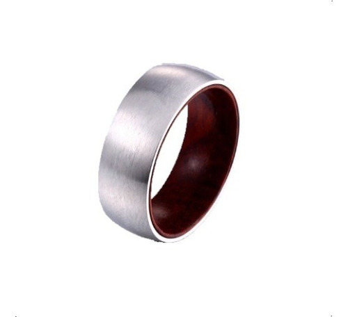 Anillo De Hombre Titanio Silver Space Madera Red Moda 2020