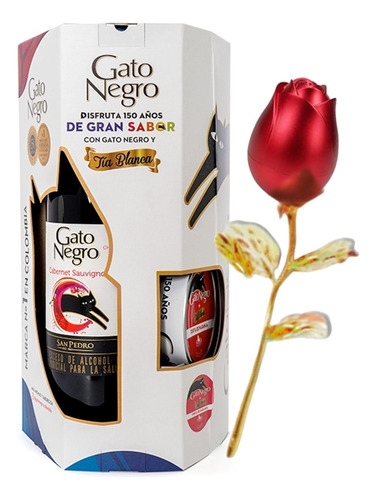 Combo Rosa Con Bombón De Chocolate + Gato Negro + Torta