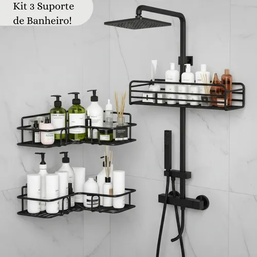 Suporte De Shampoo Prateleiras De Banheiro Sem Furo Organizador D...