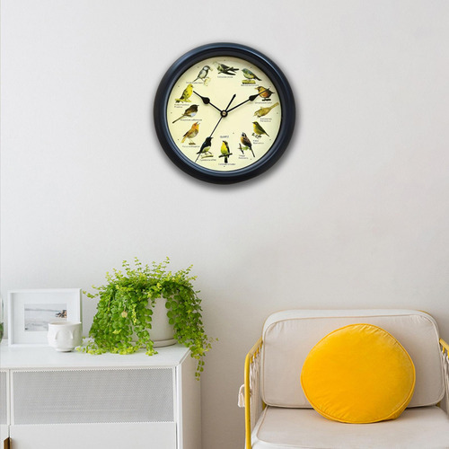 Reloj Musical Con Sonido De Pared Para Pájaros, Negro 32cm
