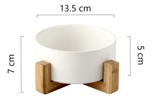 Comedero Bebedero Ceramico Base Madera Gato Perro Blanco S