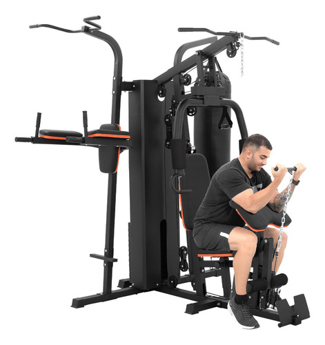 Gimnasio Multifuncional Jungla de Ejercicio LEVERKUSEN Estación Gym Boxeo Dominadas Predicador Poleas Estructura Negro Tapizado Negro