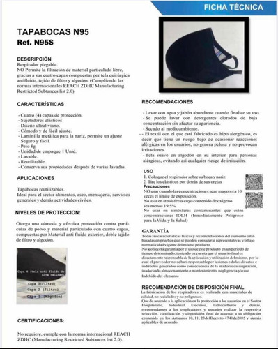 Tapabocas Tipo N95 Lavable Reutil - Unidad a $11990