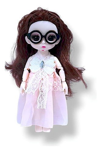 Set De 12 Muñecas Bjd Kawuaii 17 Cm Con Lentes Y Vestido