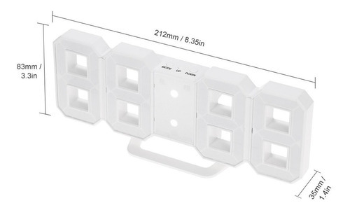 Reloj LED digital de escritorio y pared con alarma de fecha, color blanco/blanco