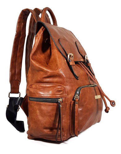 Mochila para mujer modelo Bella Paula Bp7384, color marrón amarillento, diseño de tela lisa