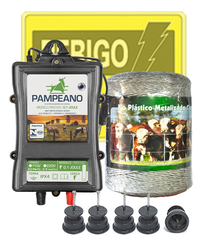 Kit Cerca Rural Eletrificador Pa0100 + 1000m Fio + 100 Rolda