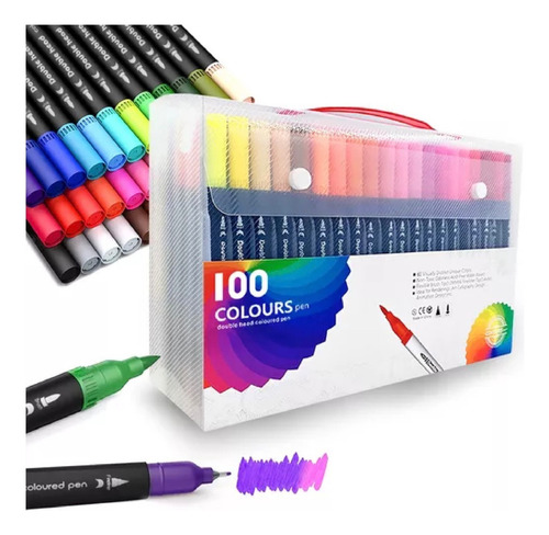 Canetinhas Brush E Ponta Fina - 100 Cores Colorido