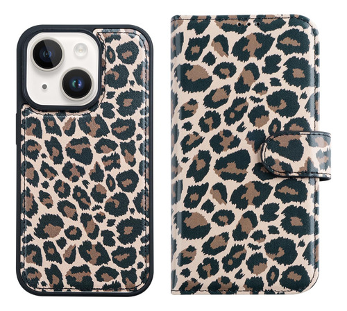 Funda Para iPhone 15 Plus Cartera Desmontable En Leopardo