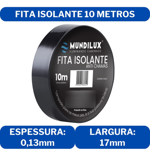 Fita Isolante Preta 10 Metros Elétrica Resistente Anti Chama