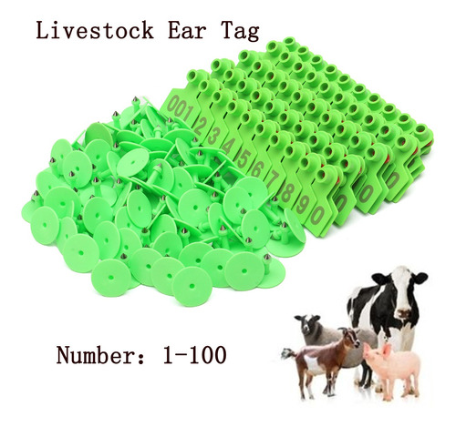 Plástico Verde 1-100 Número Animal Ganadería Oreja Etiqueta 