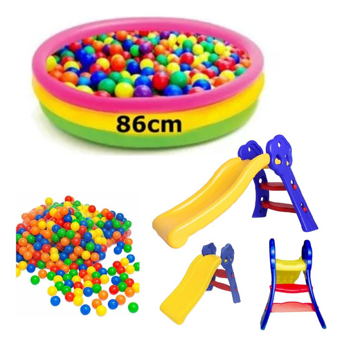 Piscina Inflable 86cm + Deslizadero + 50 Pelotas