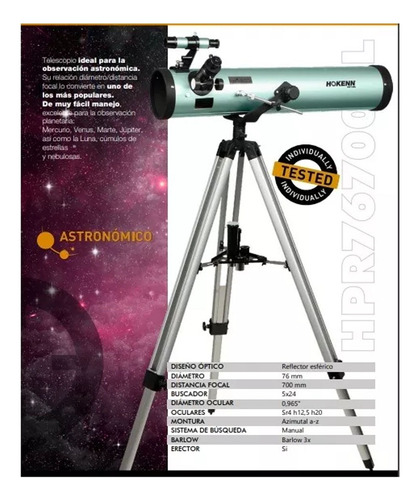 Telescopio Reflector Hokenn Hpr 76700 - 76x700 Astronomico