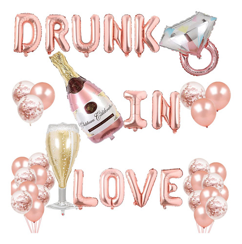 Drunk In Love Globos Rose Gold Bachelorette Party Banner Con