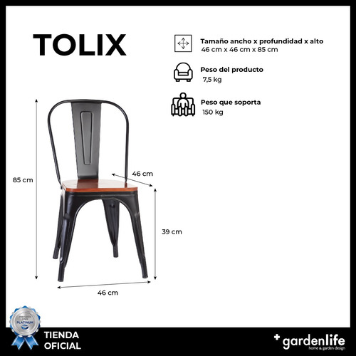 Silla Tolix Asiento De Madera Moderna Set X4 Gardenlife