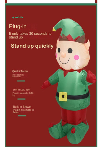 Duende Inflable Navideño Led Luminoso Exterior De 1,5 M