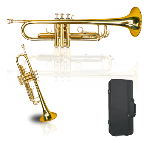 Trompete Si Bemol Sib Top Laqueado Dourado + Case Luxo