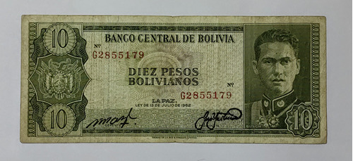 Billete 10 Pesos Bolivianos 1962 Bolivia F-vf