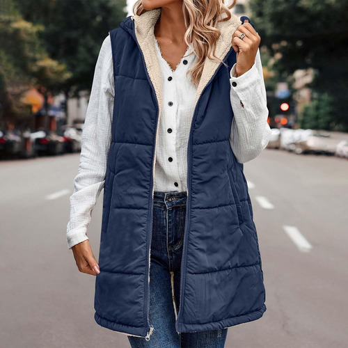 Chaleco Largo Reversible For Mujer, Chamarra De Forro Polar
