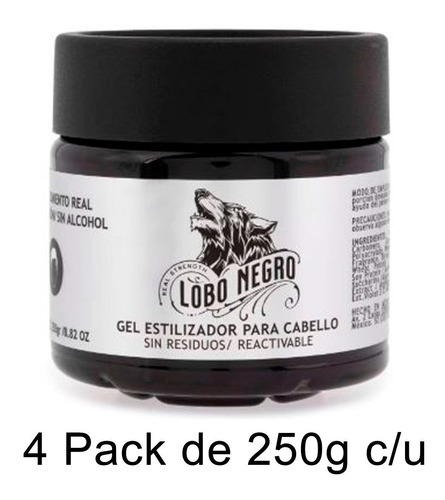 Gel Para Cabello Lobo Negro 250 G C/u 4 Pack