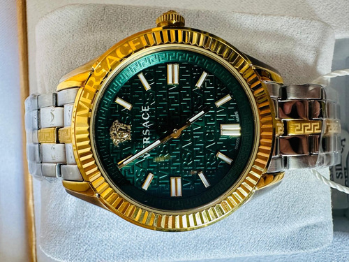 Reloj Pulsera Versace Dama Fondo Verde Oscuro Plata Dorado Verde Oscuro (Usado)
